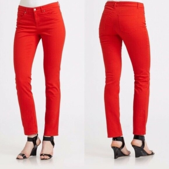 Eileen Fisher Fire Red organic Cotton straight leg jean size 8 - Picture 1 of 5